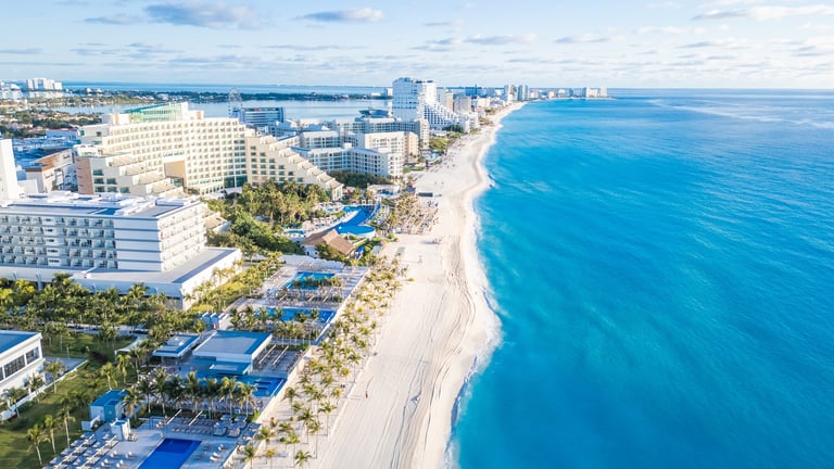 Aerial view of Cancun Hotel zone Mexico
